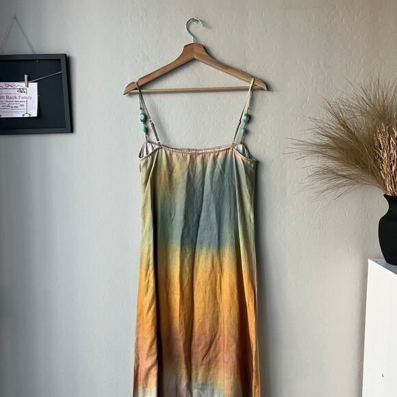 Staud Dress Laura Pastel Clouds Tie Dye Beaded Linen Beach Maxi Dress Size M - Picture 8 of 11